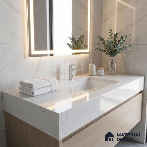 Belina Quartz QR 00275 Calacatta Modena Grey Helsinki Series 10.5 ft x 5.35 ft Quartz - 20 mm | 10 Years and Replacement Warranty | Suitable for Kitchen, Restaurant, Counter Tops, Dining, Reception, office
