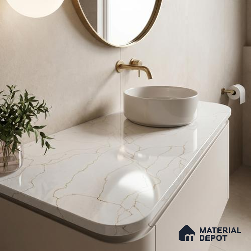Belina Quartz QR 00278 Calacatta Imperiale Gold Helsinki Series 10.5 ft x 5.35 ft Quartz - 20 mm | 10 Years and Replacement Warranty | Suitable for Kitchen, Restaurant, Counter Tops, Dining, Reception, office