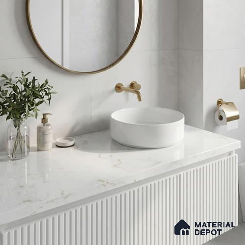 Belina Quartz QR 00285 Carrara Tioli White Helsinki Series 10.5 ft x 5.35 ft Quartz - 20 mm | 10 Years and Replacement Warranty | Suitable for Kitchen, Restaurant, Counter Tops, Dining, Reception, office