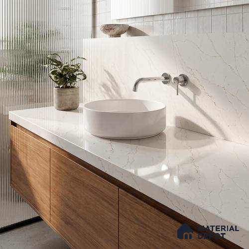 Belina Quartz QR 00289 Calacatta Rustic Brown Helsinki Series 10.5 ft x 5.35 ft Quartz - 20 mm | 10 Years and Replacement Warranty | Suitable for Kitchen, Restaurant, Counter Tops, Dining, Reception, office