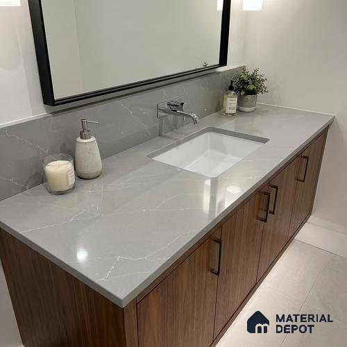 Belina Quartz QR 00293 Calacatta Grey Veneto Helsinki Series 10.5 ft x 5.35 ft Quartz - 20 mm | 10 Years and Replacement Warranty | Suitable for Kitchen, Restaurant, Counter Tops, Dining, Reception, office