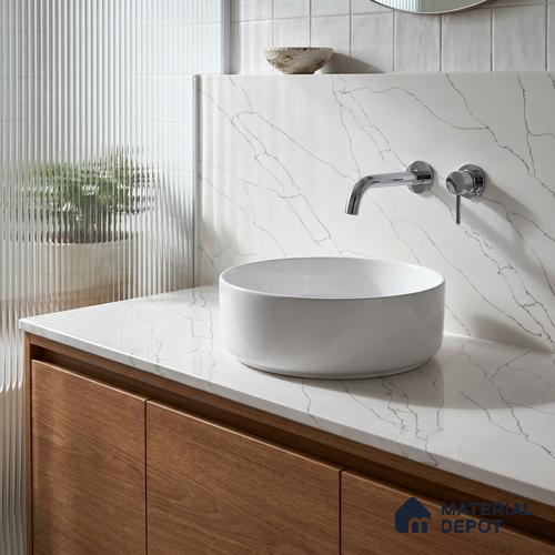 Belina Quartz QR 00297 Calacatta White Pearl Helsinki Series 10.5 ft x 5.35 ft Quartz - 20 mm | 10 Years and Replacement Warranty | Suitable for Kitchen, Restaurant, Counter Tops, Dining, Reception, office