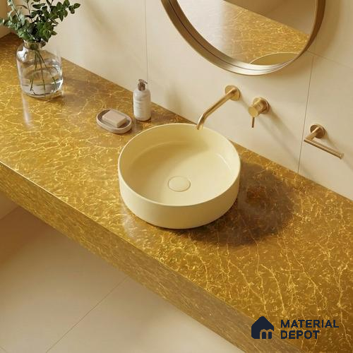 Belina Quartz QR 00298 Onyx Golden Imperiale Helsinki Series 10.5 ft x 5.35 ft Quartz - 20 mm | 10 Years and Replacement Warranty | Suitable for Kitchen, Restaurant, Counter Tops, Dining, Reception, office