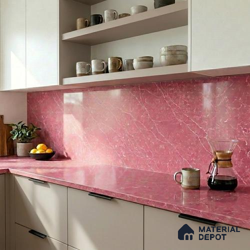 Belina Quartz QR 00299 Onyx Pink Rosella Helsinki Series 10.5 ft x 5.35 ft Quartz - 20 mm | 10 Years and Replacement Warranty | Suitable for Kitchen, Restaurant, Counter Tops, Dining, Reception, office