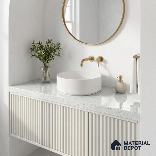 Belina Quartz QR 00309 B White Celestia Helsinki Series 10.5 ft x 2.79 ft Quartz - 20 mm | 10 Years and Replacement Warranty | Suitable for Kitchen, Restaurant, Counter Tops, Dining, Reception, office