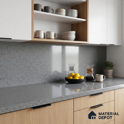 Belina Quartz QR 00312 Light Grey Starstone Helsinki Series 10.5 ft x 5.35 ft Quartz - 20 mm | 10 Years and Replacement Warranty | Suitable for Kitchen, Restaurant, Counter Tops, Dining, Reception, office