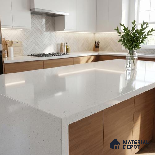 Belina Quartz QR 00314 Snow Shimmer Helsinki Series 10.5 ft x 5.35 ft Quartz - 20 mm | 10 Years and Replacement Warranty | Suitable for Kitchen, Restaurant, Counter Tops, Dining, Reception, office