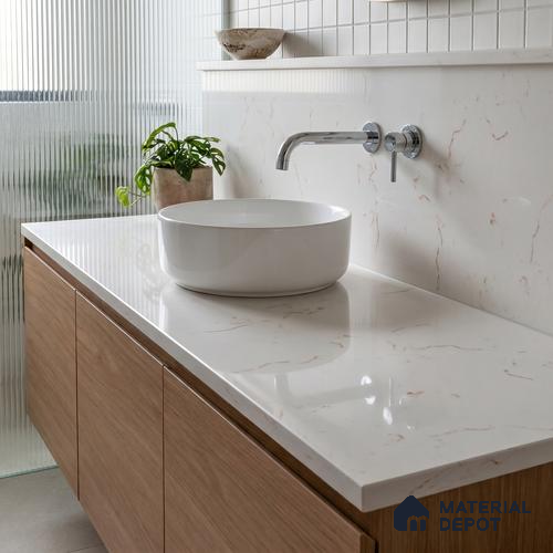 Belina Quartz QR 00322 Carrara Gold Aura Helsinki Series 10.5 ft x 5.35 ft Quartz - 20 mm | 10 Years and Replacement Warranty | Suitable for Kitchen, Restaurant, Counter Tops, Dining, Reception, office
