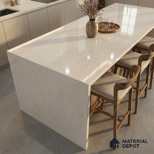 Belina Quartz QR 00324 C Ivory White Helsinki Series 10.5 ft x 4.82 ft Quartz - 20 mm | 10 Years and Replacement Warranty | Suitable for Kitchen, Restaurant, Counter Tops, Dining, Reception, office