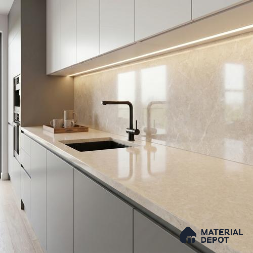 Belina Quartz QR 00325 Creston Helsinki Series 10.5 ft x 5.35 ft Quartz - 20 mm | 10 Years and Replacement Warranty | Suitable for Kitchen, Restaurant, Counter Tops, Dining, Reception, office