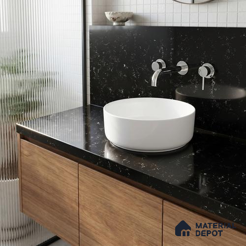 Belina Quartz QR 00326 Carrara Ocean Black Helsinki Series 10.5 ft x 5.35 ft Quartz - 20 mm | 10 Years and Replacement Warranty | Suitable for Kitchen, Restaurant, Counter Tops, Dining, Reception, office