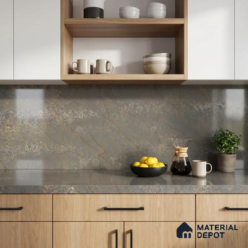 Belina Quartz QR 00331 Eclipse Golden Shadow Helsinki Series 10.5 ft x 5.35 ft Quartz - 20 mm | 10 Years and Replacement Warranty | Suitable for Kitchen, Restaurant, Counter Tops, Dining, Reception, office
