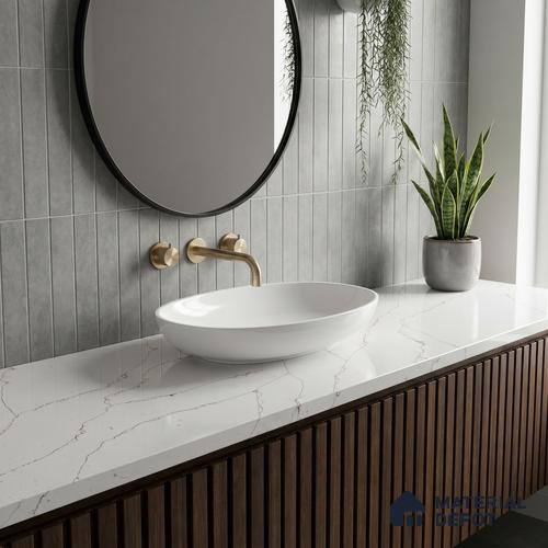 Belina Quartz QR 00337 B Auric Vein Jumbo Helsinki Series 10.83 ft x 5.41 ft Quartz - 20 mm | 10 Years and Replacement Warranty | Suitable for Kitchen, Restaurant, Counter Tops, Dining, Reception, office