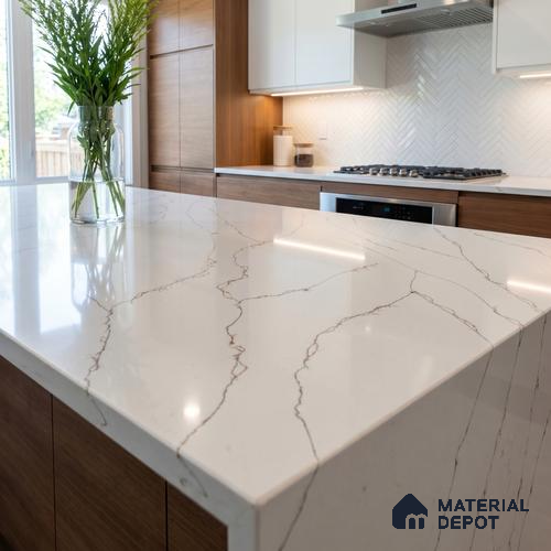 Belina Quartz QR 00337 Auric Vein Mini Jumbo Helsinki Series 10.53 ft x 4.79 ft Quartz - 20 mm | 10 Years and Replacement Warranty | Suitable for Kitchen, Restaurant, Counter Tops, Dining, Reception, office