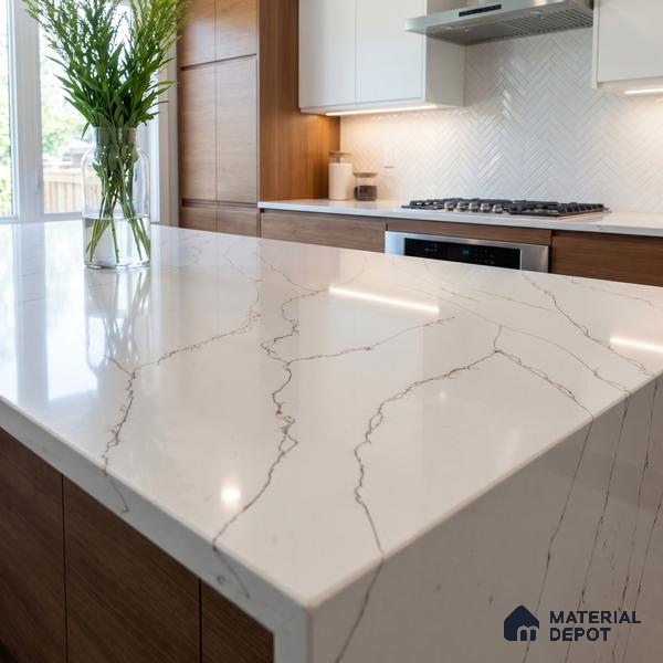 Belina Quartz QR 00337 Auric Vein Mini Jumbo Helsinki Series 10.53 ft x 4.79 ft Quartz - 20 mm | 10 Years and Replacement Warranty | Suitable for Kitchen, Restaurant, Counter Tops, Dining, Reception, office