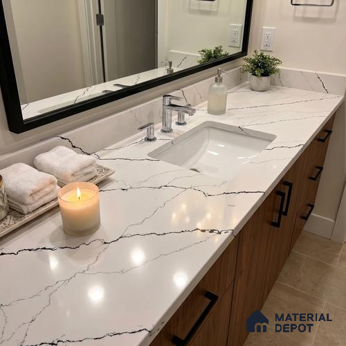 Belina Quartz QR 00339 B Obsidian Trace Jumbo Helsinki Series 10.83 ft x 5.41 ft Quartz - 20 mm | 10 Years and Replacement Warranty | Suitable for Kitchen, Restaurant, Counter Tops, Dining, Reception, office