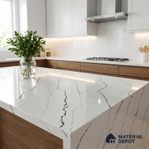 Belina Quartz QR 00339 Obsidian Trace Mini Jumbo Helsinki Series 10.53 ft x 4.79 ft Quartz - 20 mm | 10 Years and Replacement Warranty | Suitable for Kitchen, Restaurant, Counter Tops, Dining, Reception, office
