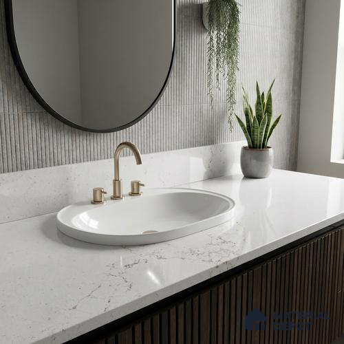 Belina Quartz QR 00340 B Frosted Veil Jumbo Helsinki Series 10.83 ft x 5.41 ft Quartz - 20 mm | 10 Years and Replacement Warranty | Suitable for Kitchen, Restaurant, Counter Tops, Dining, Reception, office