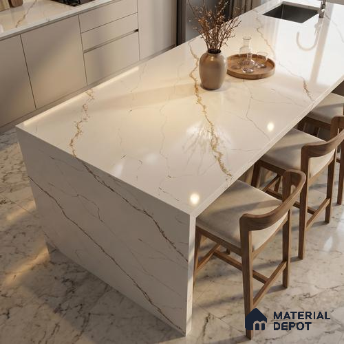 Belina Quartz QR 00341 B Rosso Vein Jumbo Helsinki Series 10.83 ft x 5.41 ft Quartz - 20 mm | 10 Years and Replacement Warranty | Suitable for Kitchen, Restaurant, Counter Tops, Dining, Reception, office
