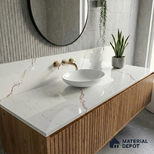 Belina Quartz QR 00341 Rosso Vein Mini Jumbo Helsinki Series 10.53 ft x 4.79 ft Quartz - 20 mm | 10 Years and Replacement Warranty | Suitable for Kitchen, Restaurant, Counter Tops, Dining, Reception, office