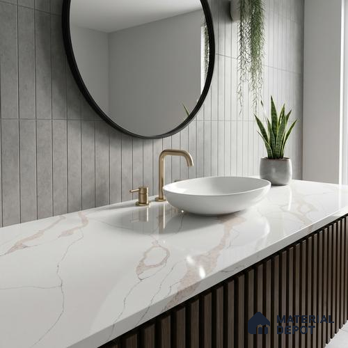 Belina Quartz QR 00342 B Verona Drift Jumbo Helsinki Series 10.83 ft x 5.41 ft Quartz - 20 mm | 10 Years and Replacement Warranty | Suitable for Kitchen, Restaurant, Counter Tops, Dining, Reception, office