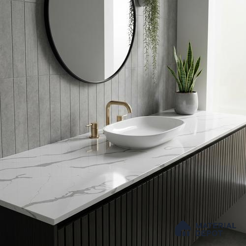 Belina Quartz QR 00345 B Arctic Cascade Jumbo Helsinki Series 10.83 ft x 5.41 ft Quartz - 20 mm | 10 Years and Replacement Warranty | Suitable for Kitchen, Restaurant, Counter Tops, Dining, Reception, office