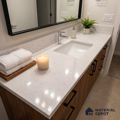 Belina Quartz QR 00350 B Frosted Carrara Jumbo Helsinki Series 10.83 ft x 5.41 ft Quartz - 20 mm | 10 Years and Replacement Warranty | Suitable for Kitchen, Restaurant, Counter Tops, Dining, Reception, office