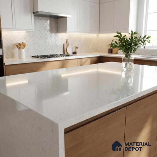 Belina Quartz QR 00350 B Frosted Carrara Jumbo Helsinki Series 10.83 ft x 5.41 ft Quartz - 20 mm | 10 Years and Replacement Warranty | Suitable for Kitchen, Restaurant, Counter Tops, Dining, Reception, office