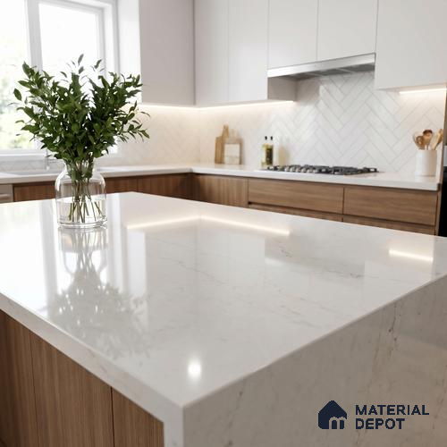 Belina Quartz QR 00358 B Polar Veil Jumbo Helsinki Series 10.83 ft x 5.41 ft Quartz - 20 mm | 10 Years and Replacement Warranty | Suitable for Kitchen, Restaurant, Counter Tops, Dining, Reception, office