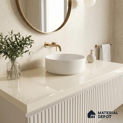 Belina Quartz QR 00359 B Almond Mist Jumbo Helsinki Series 10.83 ft x 5.41 ft Quartz - 20 mm | 10 Years and Replacement Warranty | Suitable for Kitchen, Restaurant, Counter Tops, Dining, Reception, office