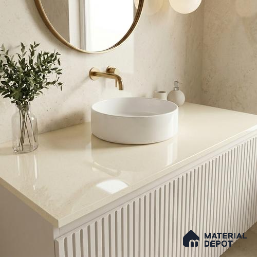 Belina Quartz QR 00359 Almond Mist Mini Jumbo Helsinki Series 10.53 ft x 4.79 ft Quartz - 20 mm | 10 Years and Replacement Warranty | Suitable for Kitchen, Restaurant, Counter Tops, Dining, Reception, office