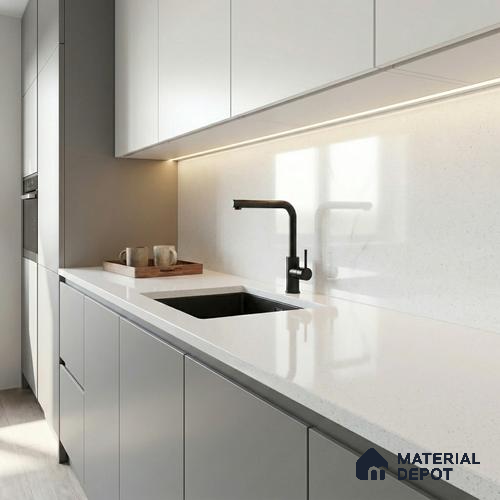 Belina Quartz QR 00363 B Frosted Aurora Jumbo Helsinki Series 10.83 ft x 5.41 ft Quartz - 20 mm | 10 Years and Replacement Warranty | Suitable for Kitchen, Restaurant, Counter Tops, Dining, Reception, office