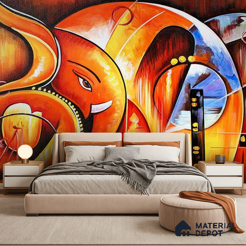 Invocation of Beginnings Ganesh | WP 04102 Non Woven Matte Finish Indian Style Premium Customized size Wallpaper | 150 GSM WP01MTF Paper | (MOQ = 30 Sq. Ft.)