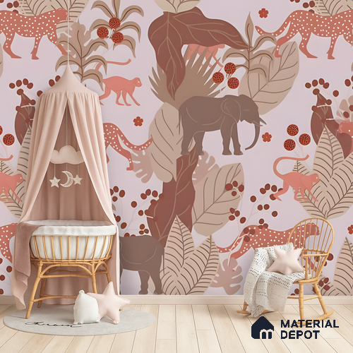 Little Walks Through the Wild Nature Fusion | WP 04089 Canvas Texture Finish Animal Print Style luxurious Customized size Wallpaper | 250 GSM WP01CNF Paper | (MOQ = 30 Sq. Ft.)