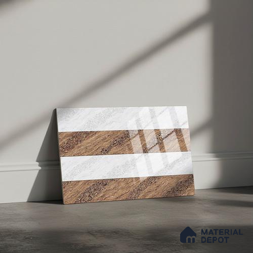 TL 01634 B Highlighter 2 Polar White & Brown 18 x 12 inch Glossy Finish Ceramic Wall Tile - 6 mm