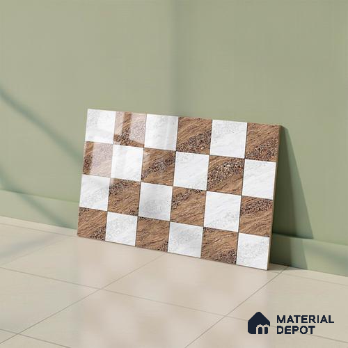TL 01634 A Highlighter 1 Ice White & Brown 18 x 12 inch Glossy Finish Ceramic Wall Tile - 6 mm