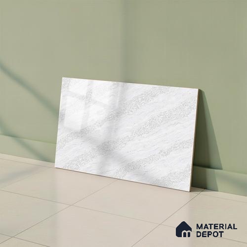TL 01631 C Light Snow White & Grey 18 x 12 inch Glossy Finish Ceramic Wall Tile - 6 mm