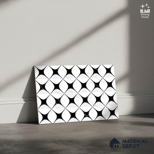 TL 01619 A Highlighter White & Black 18 x 12 inch Glossy Finish Ceramic Wall Tile - 6 mm