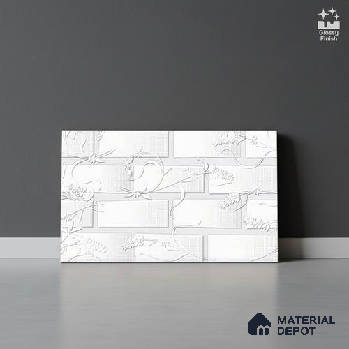 Patterned Wall Tile TL 01645 A Light Whitish White 18 x 12 inch Glossy Finish Ceramic Tile - 6 mm