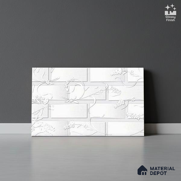 Patterned Wall Tile TL 01645 A Light Whitish White 18 x 12 inch Glossy Finish Ceramic Tile - 6 mm