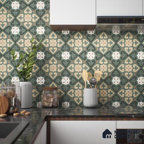Moroccan Wall & Floor Tile TL 04206 Cielo Green 1 ft x 1 ft Sugar Matte Finish Vitrified Tile - 9 mm | Suitable for Bathroom, Kitchen,  Balcony | Please Expect a Slight Variation of Pattern