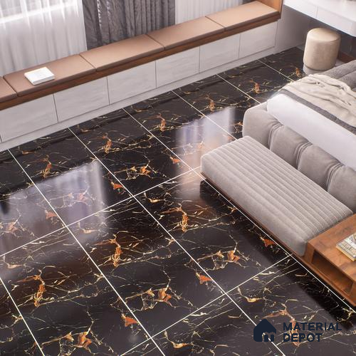 TL 01012 Sagon Black 1200x600 mm High Gloss Finish Vitrified Wall & Floor Tile - 9 mm