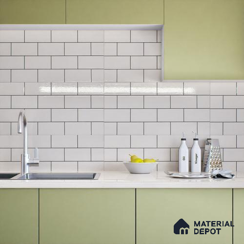 Faux Subway Wall Tile TL 04685 H Brick Solara Bright White 2 ft x 1 ft Ceramic Glossy Finish - 9 mm | Suitable For Kitchen, Bathroom Walls and Backsplashes | Please Expect a Slight Variation of Pattern