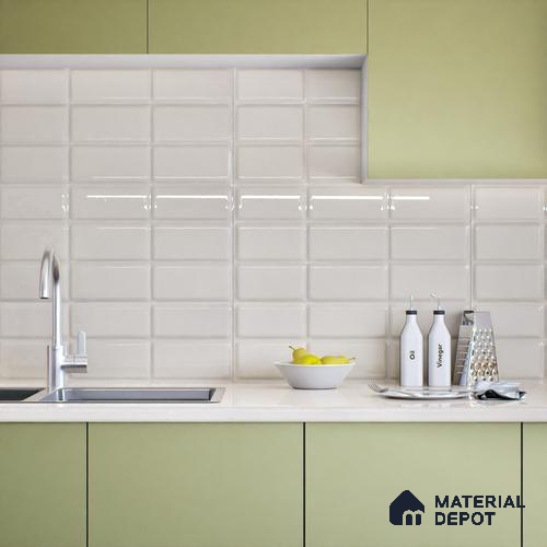 Faux Subway Wall Tile TL 04685 I Brick Solara Versilia White 2 ft x 1 ft Ceramic Glossy Finish - 9 mm | Suitable For Kitchen, Bathroom Walls and Backsplashes | Please Expect a Slight Variation of Pattern