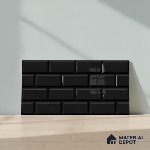 Faux Subway Wall Tile TL 04685 L Brick Solara Nero Black 2 ft x 1 ft Ceramic Glossy Finish - 9 mm | Suitable For Kitchen, Bathroom Walls and Backsplashes | Please Expect a Slight Variation of Pattern
