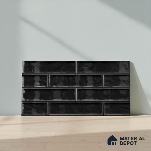 Faux Subway Wall Tile TL 04685 P Brick Solara Coal Shimmer 2 ft x 1 ft Ceramic Glossy Finish - 9 mm | Suitable For Kitchen, Bathroom Walls and Backsplashes | Please Expect a Slight Variation of Pattern