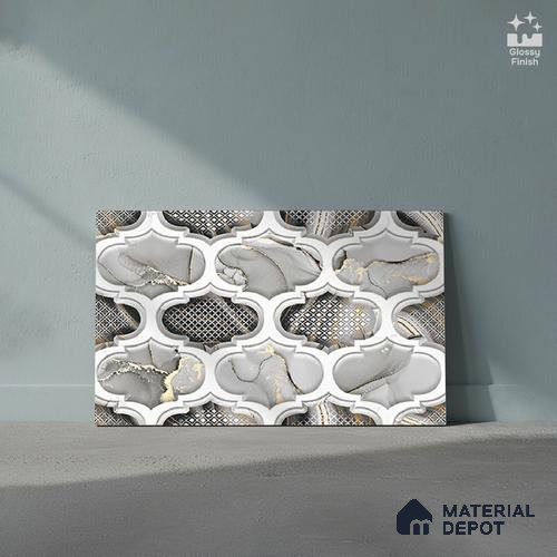 TL 01915 B Grey & Black Highlighter 2 18 x 12 inch Glossy Finish Ceramic Wall Tile - 6 mm