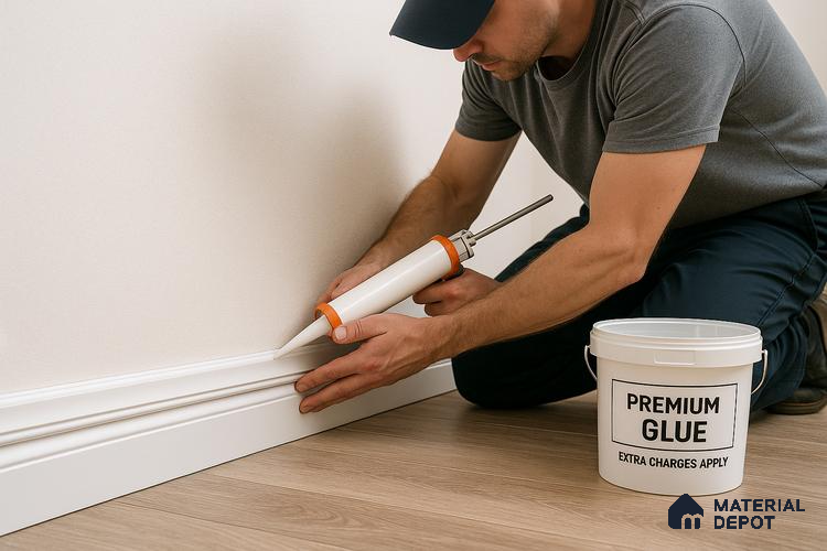 Skirting installation - Extra glue charges (Where ever existing skirting is there)