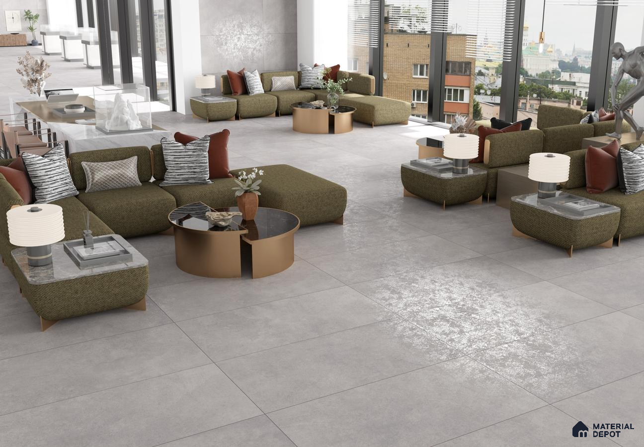 Elegant Grey Living Space with Green Accents | Material Depot