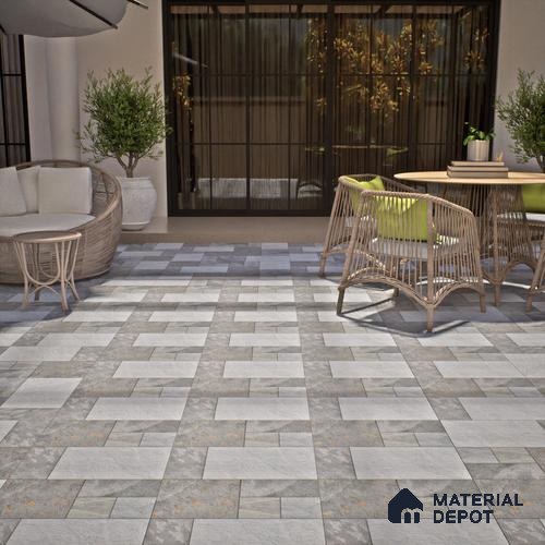 Budget Friendly Stone Look Value for Money Parking Slate Grey Floor Tile 16 x 16 inch | TL 00660 | Vitrified Matte Finish Tile - 12 mm | Suitable For Parking, Outdoor, Balcony & Terrace | Pattern Alignment May Vary | 2-3 mm Spacer is Mandatory